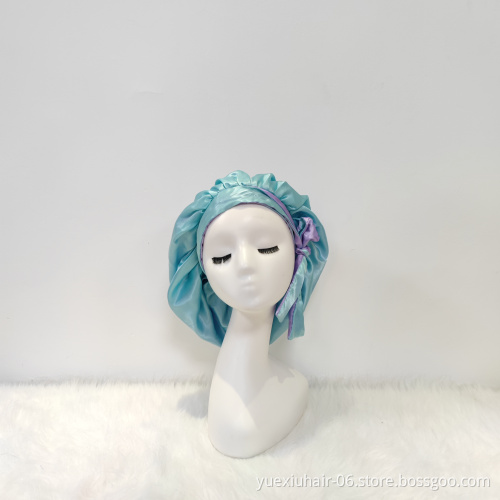 Low MOQ Private Label Sleep Bonnet Custom Hair Silk Satin Bonnets With Logo Stain Head Wrap